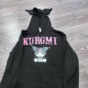 Kuromi Black Hoodie with Pink Lettering